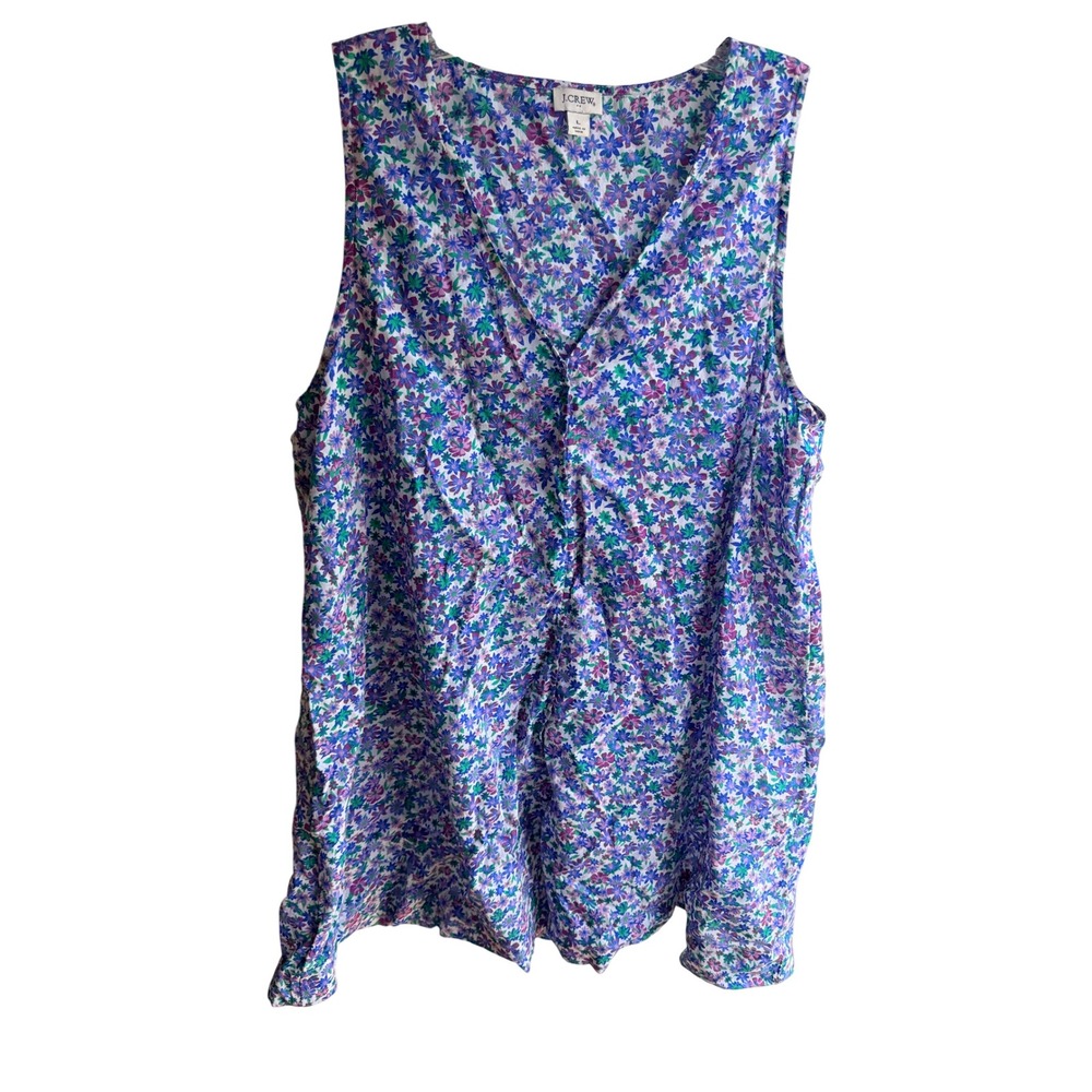 J.Crew Women's Floral Print Lightweight Gauze Cotton Tunic Sleeveless Dress Sz L